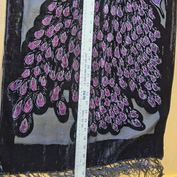 Peacock design black/purple shawl - Picture 6 of 11